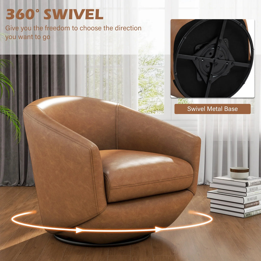 DREAMSIDEA Faux Leather Swivel Accent Chair Sets of 2 360" Swivel Barrel Chair,Swivel Club Sofa for Living Room, Bedroom, Office,Brown