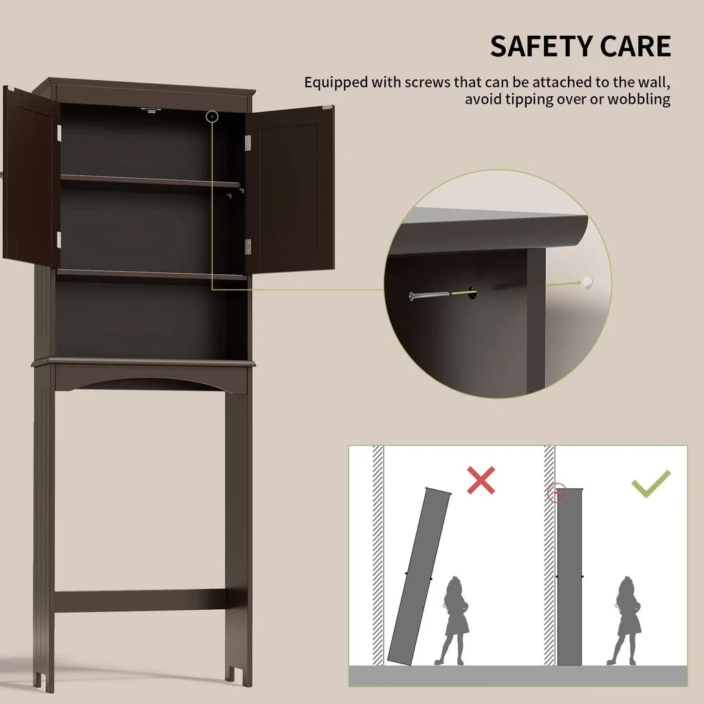 Aiho 66.1" over the Toilet Storage Cabinet with Adjustable Shelf and Open Storage Shelf, Freestanding - White