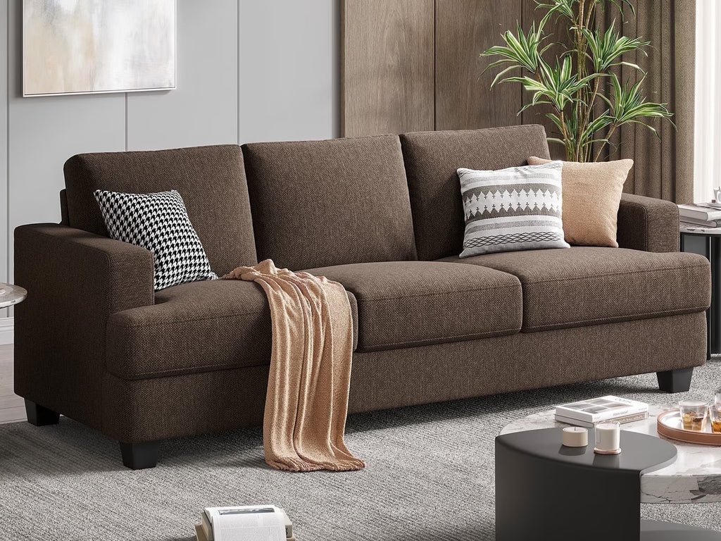 BLAZANT 3 Seater Sofa Oversize, 89" Extra Large Size Sofa Couch with Extra Deep Seats, Modern Loveseat Sofa, Comfortable Fabric, Easy to Install, for Living Room Apartment Lounge, Brown