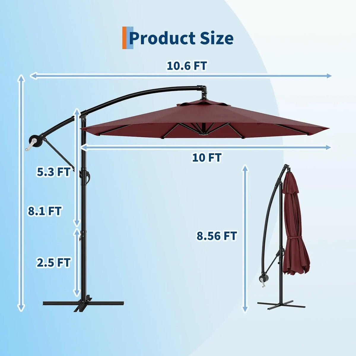 Emorefun Cantilever Umbrella, 10ft Heavy Duty Patio Umbrella with Easy Lift & Tilt Adjustment, Large Outdoor Umbrella for Deck Pool Garden Backyard, Navy Blue
