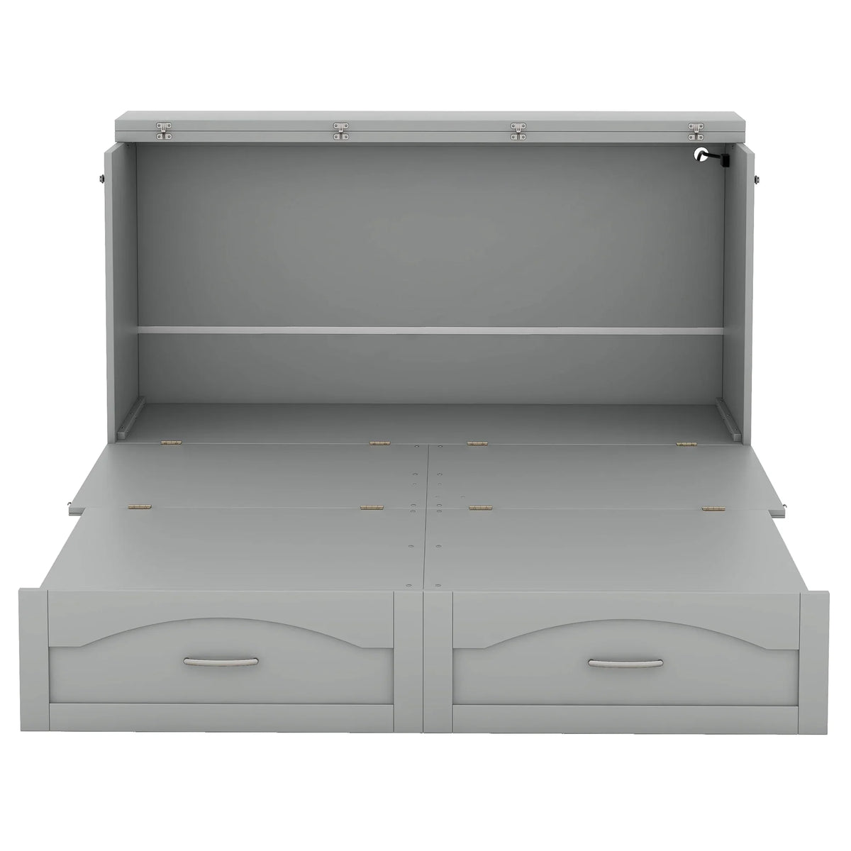 Harper & Bright Designs Full Size Murphy Bed with Shelves, Foldable Wall Bedframe w/Flexible Slats Support, Space-Saving Design, Can Be Folded Into Cabinet, White