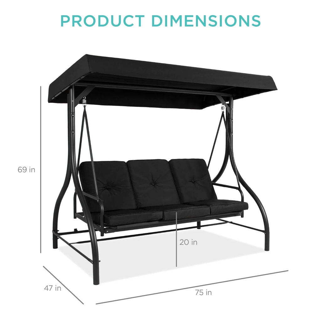 Best Choice Products 3-Seat Outdoor Converting Canopy Swing Glider Patio Hammock w/ Removable Cushions - Burgundy