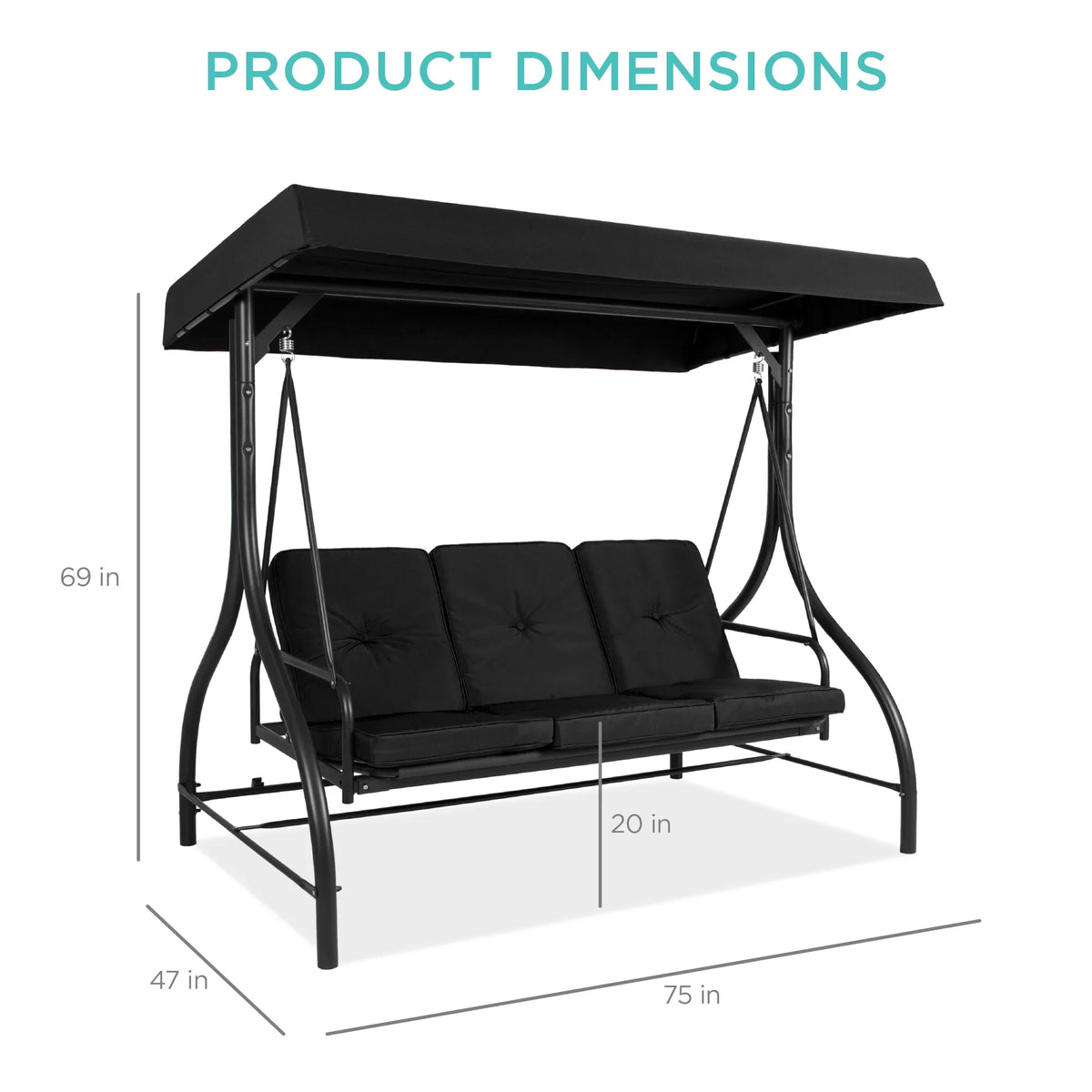 Best Choice Products 3-Seat Outdoor Converting Canopy Swing Glider Patio Hammock w/ Removable Cushions - Burgundy