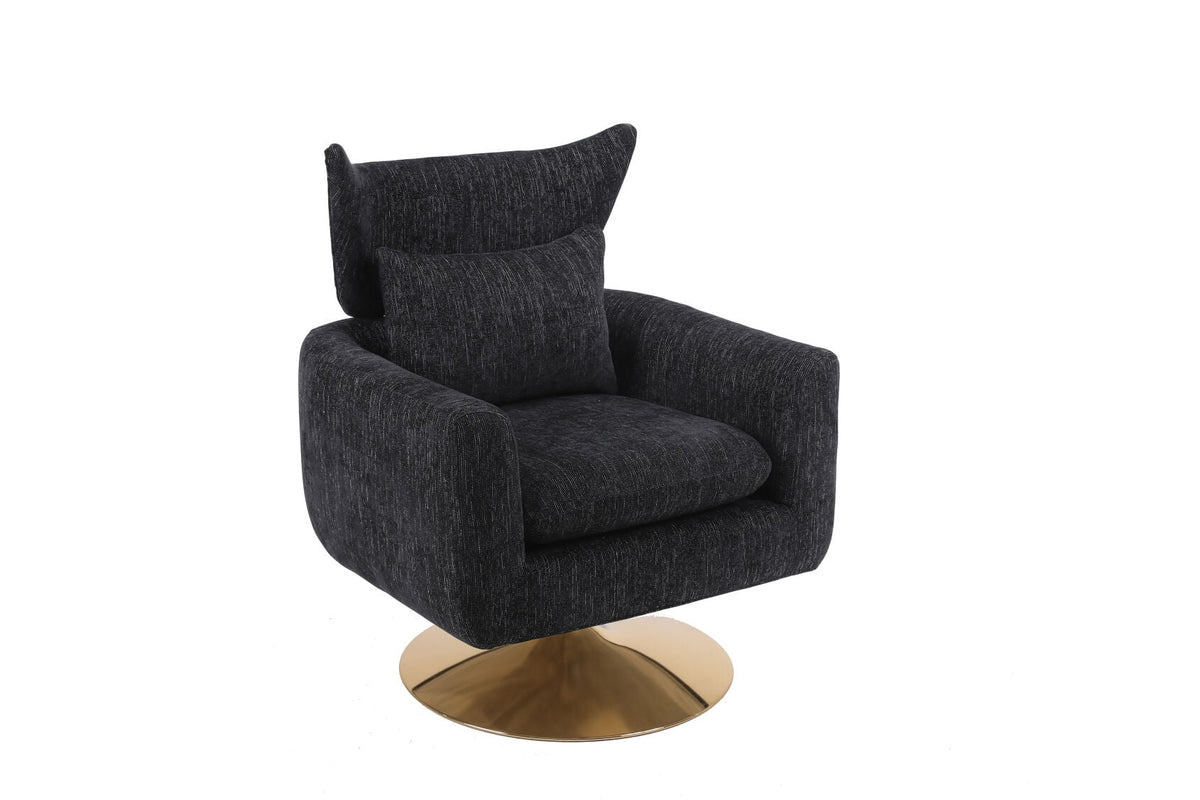 Swivel Accent Chair, Mid Century Modern 360 Degree Comfy Armchair with Wraparound Backrest, Linen Upholstered Single Sofa Chair for Living Room, Bedroom, Office, Orange