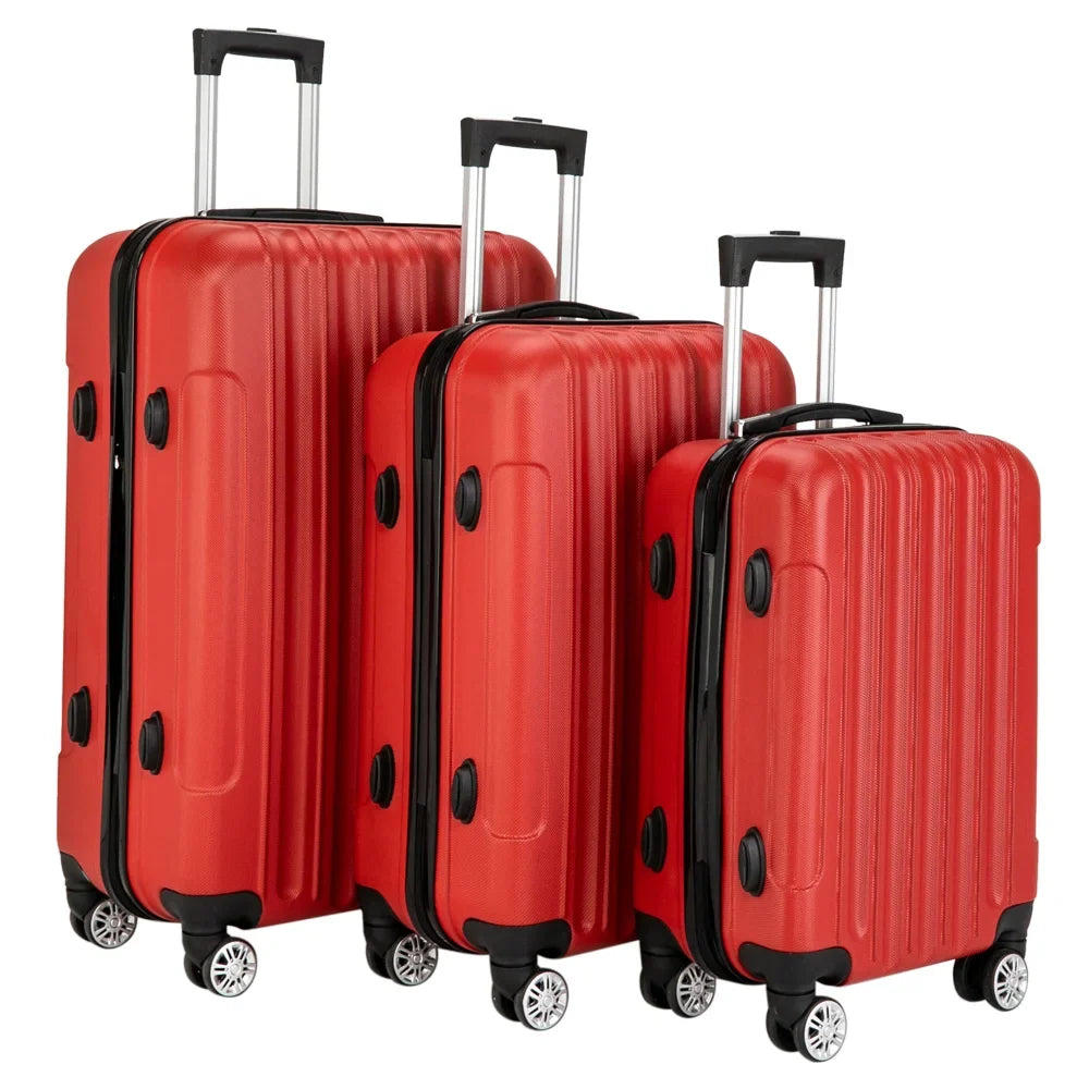 Red 3-Piece Hardshell Spinner Luggage Set (20in, 24in, 28in) - Large ABS Suitcase Set with 8 Wheels, Lightweight & Durable for Travel