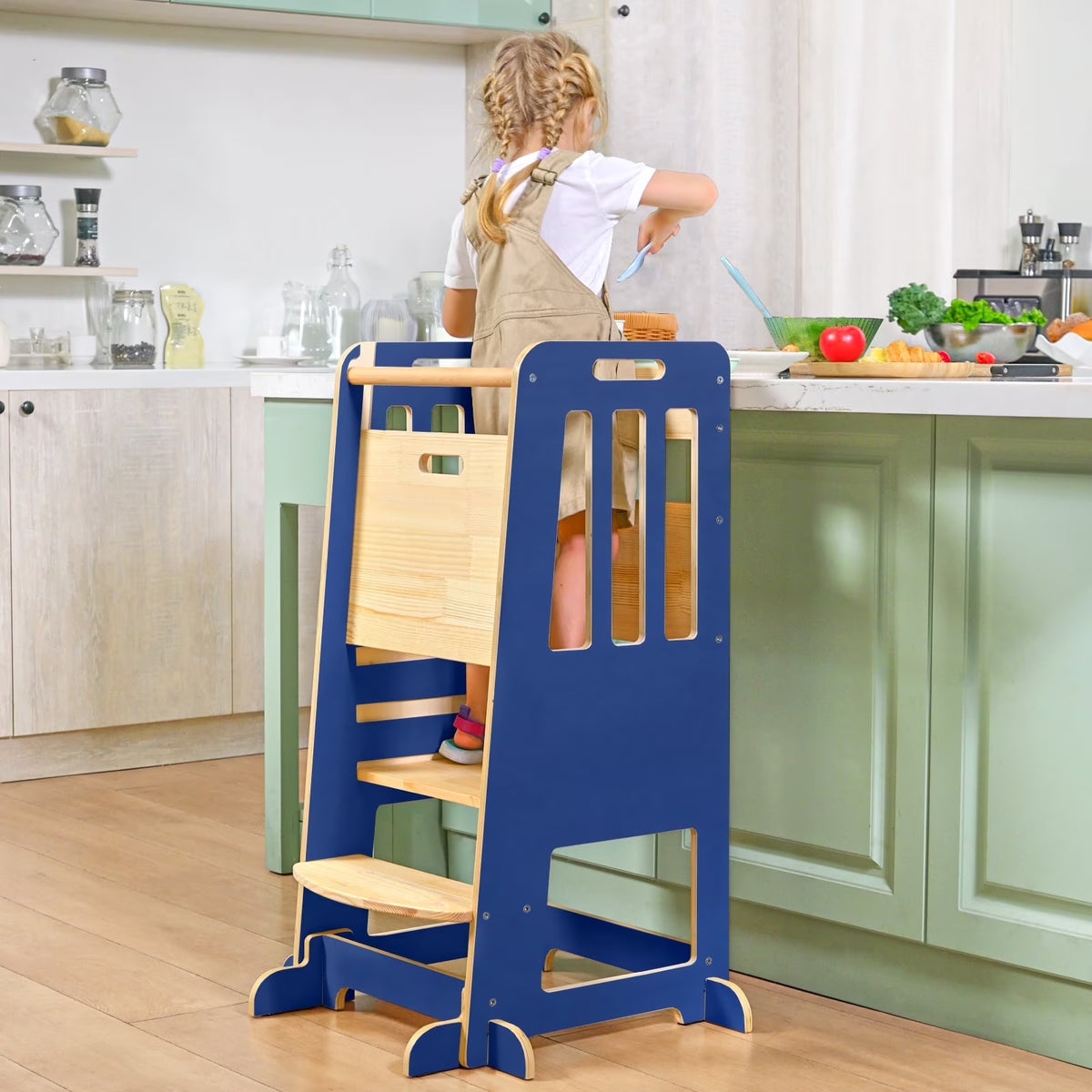 Toddler Standing Tower, Kids Kitchen Stool Helper 3 Levels Adjustable Height Wooden Toddler Step Stools for Learning New Skills