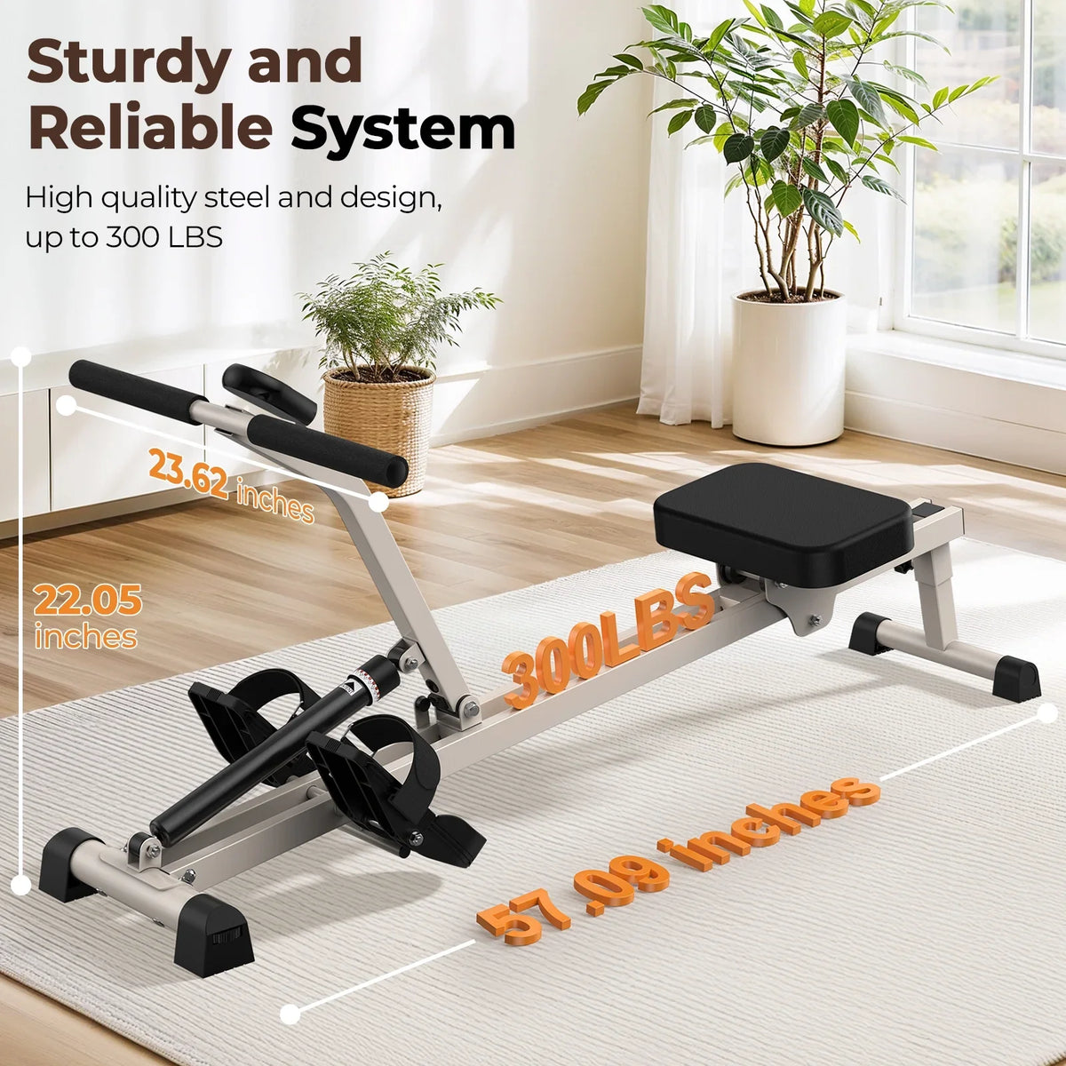 UPGO Rowing Machine Rower Exercise for Home Cardio Workouts, 12 Adjustable Resistance, Includes Digital Monitor and Comfortable Seat Cushion