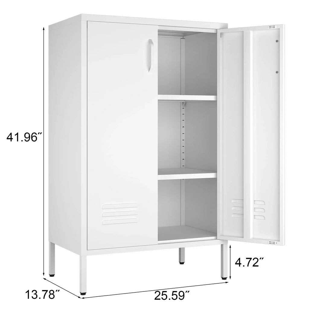 Marcree Green Metal Cabinet,2 Door Accent Cabinet,Metal Locker Cabinet with Legs,Sideboard Cabinet with Adjustable Shelves,Locker Storage Cabinet for Living Room,Entryway
