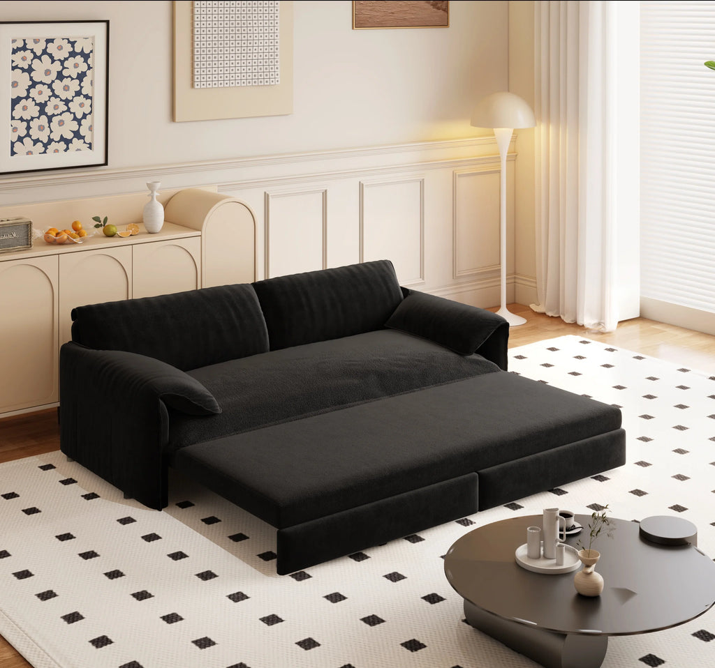 66" Queen Pull Out Sofa Bed, 3-in-1 Convertible Sleeper Sofa with Side Storage,Multi-Functional Velvet Loveseat Bed for Living Room,Bedroom