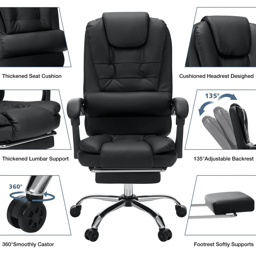 Hoffree Executive Office Chair Massage High Back Leather Office Chair with Footrest Reclining Computer Desk Chair Lumbar Back Support Swivel Rolling for Home Office Black