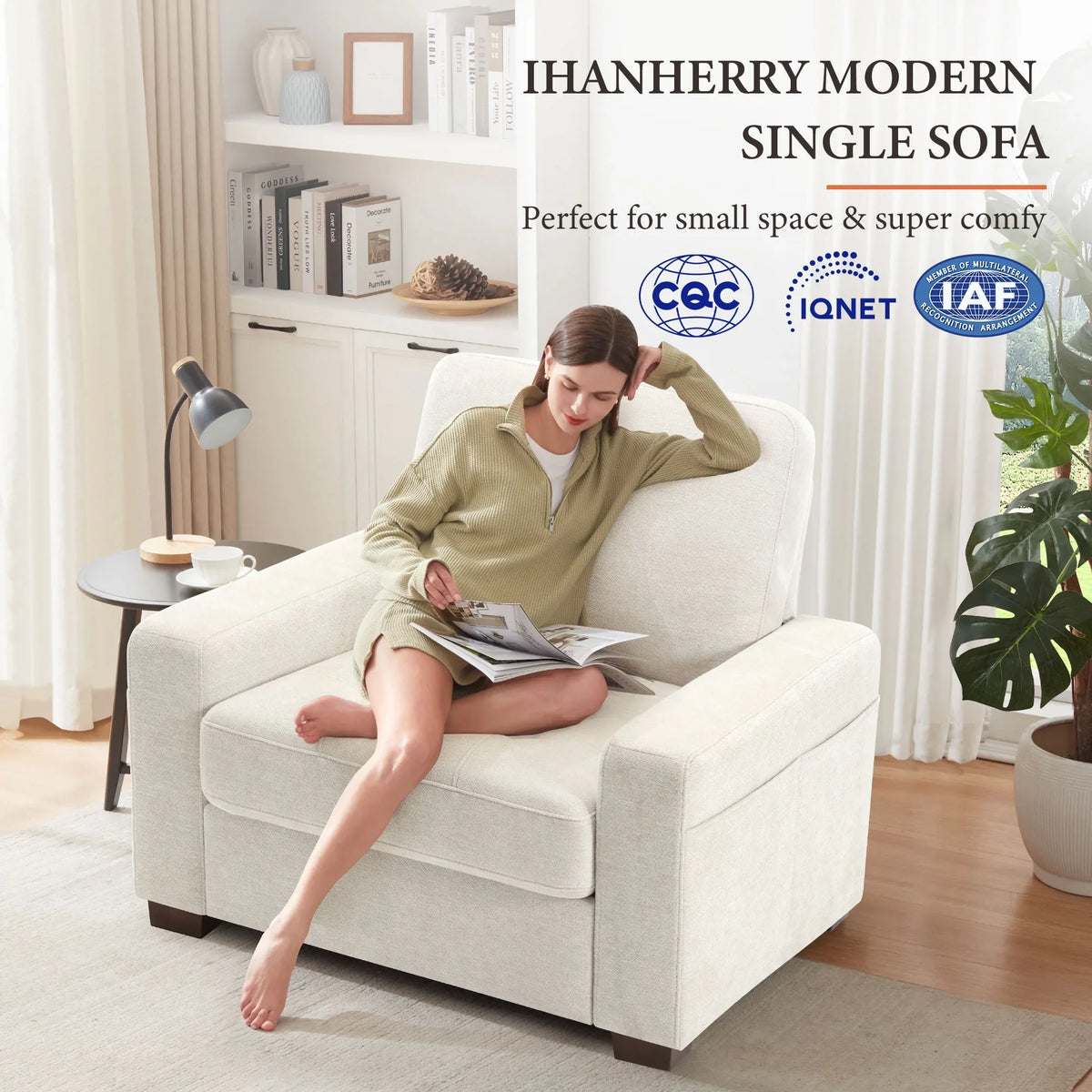BedLuxury 38.5'' Wide Modern Accent Chair & Single Sofa Lounge for Living Room, Chenille Oversized Armchair, Grey