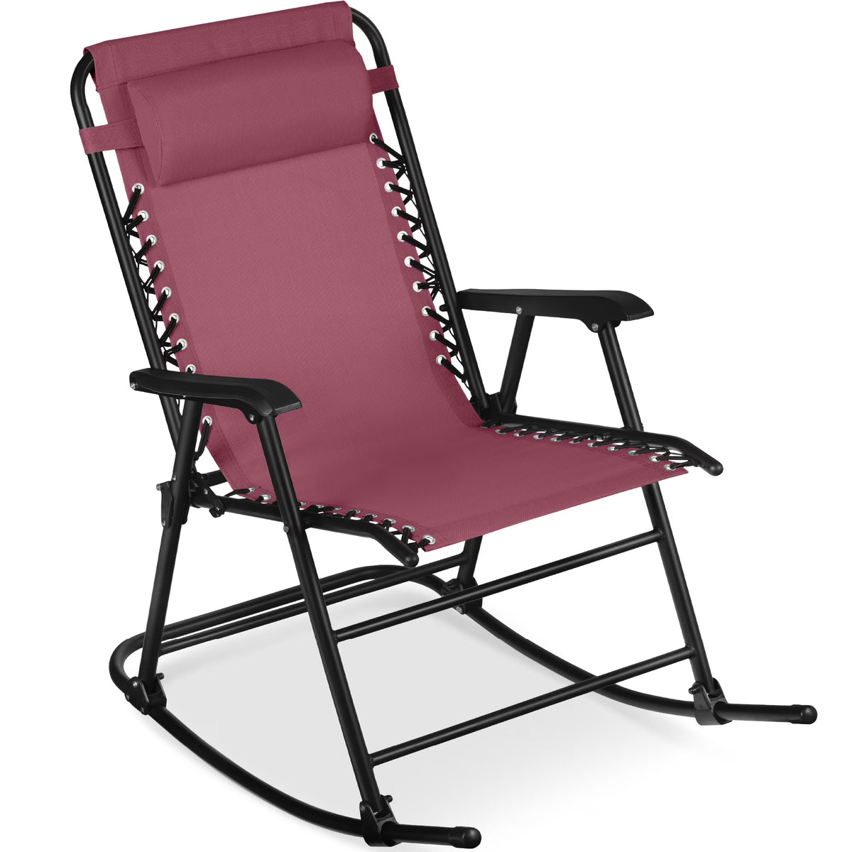 Best Choice Products Folding Outdoor Zero Gravity Rocking Lounge Chair w/ Headrest Pillow - Black