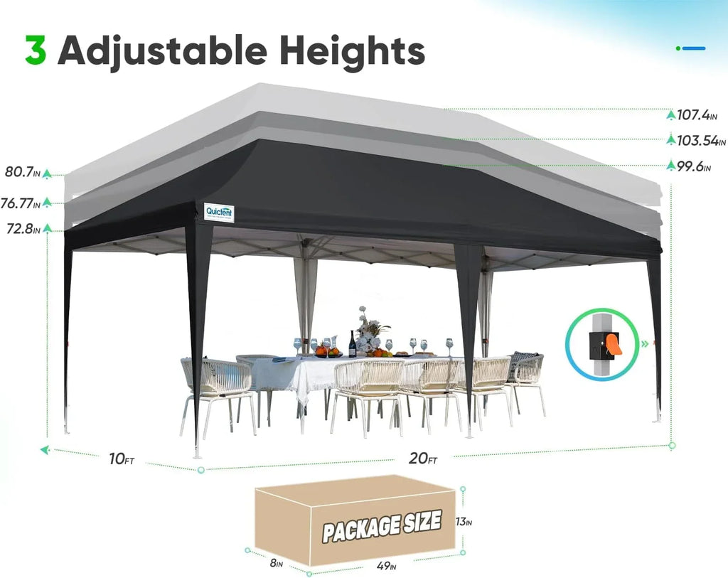 Quictent 10x20ft Easy Pop up Canopy Tent Instant Outdoor Canopy Shelter Folding Party Tent, White