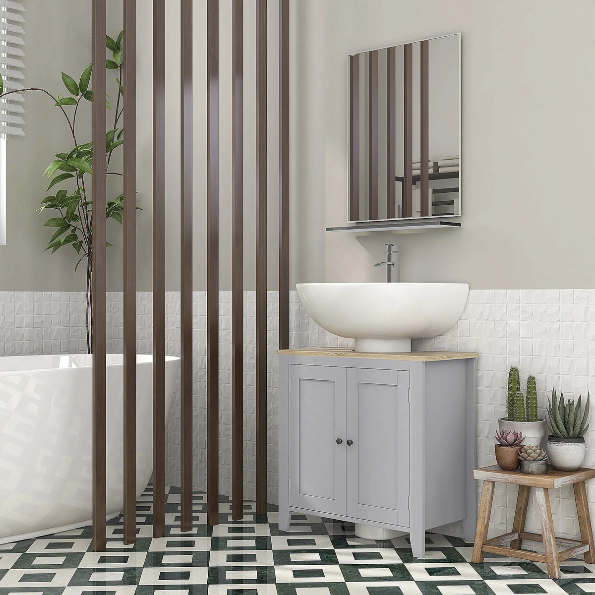 Kleankin Pedestal Sink Storage Cabinet, Under Sink Cabinet, Bathroom Vanity Cabinet with U-Shape and Adjustable Internal Shelf, White