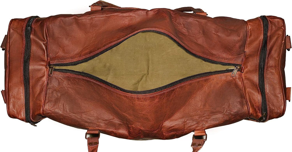 Leather Duffel Weekender Bags Inner Canvas Bag Overnight Travel Carry On Tote Bag Satchel with Adjustable Luggage Strap Sleeve for men & women