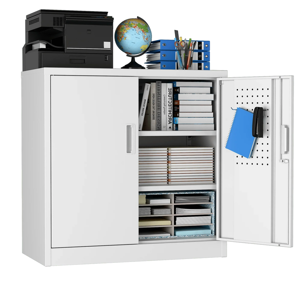 GAEANET 2 Door Metal Storage Cabinet with 5 Adjustable Shelves &Pegboard, 71" H"32" W"16" D Locking Steel Garage Cabinet, for Garage,Office,Home,Gym,School, File Cabinet,Assembly Required, Black