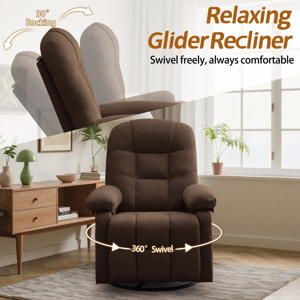 Korser Manual Swivel Rocker Recliner Chair for Living Room,Small Recliner Sofa for Small Spaces,Linen Fabric,Dark Black