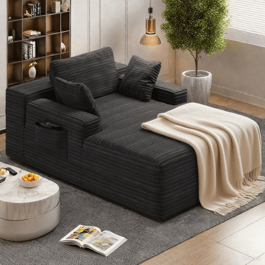 Lofka Oversized Chaise Lounge Indoor, 66"D Corduroy Upholstered Boneless Sofa Bed for Reading on Living Room & Bedroom, No Assembly Required (Beige)
