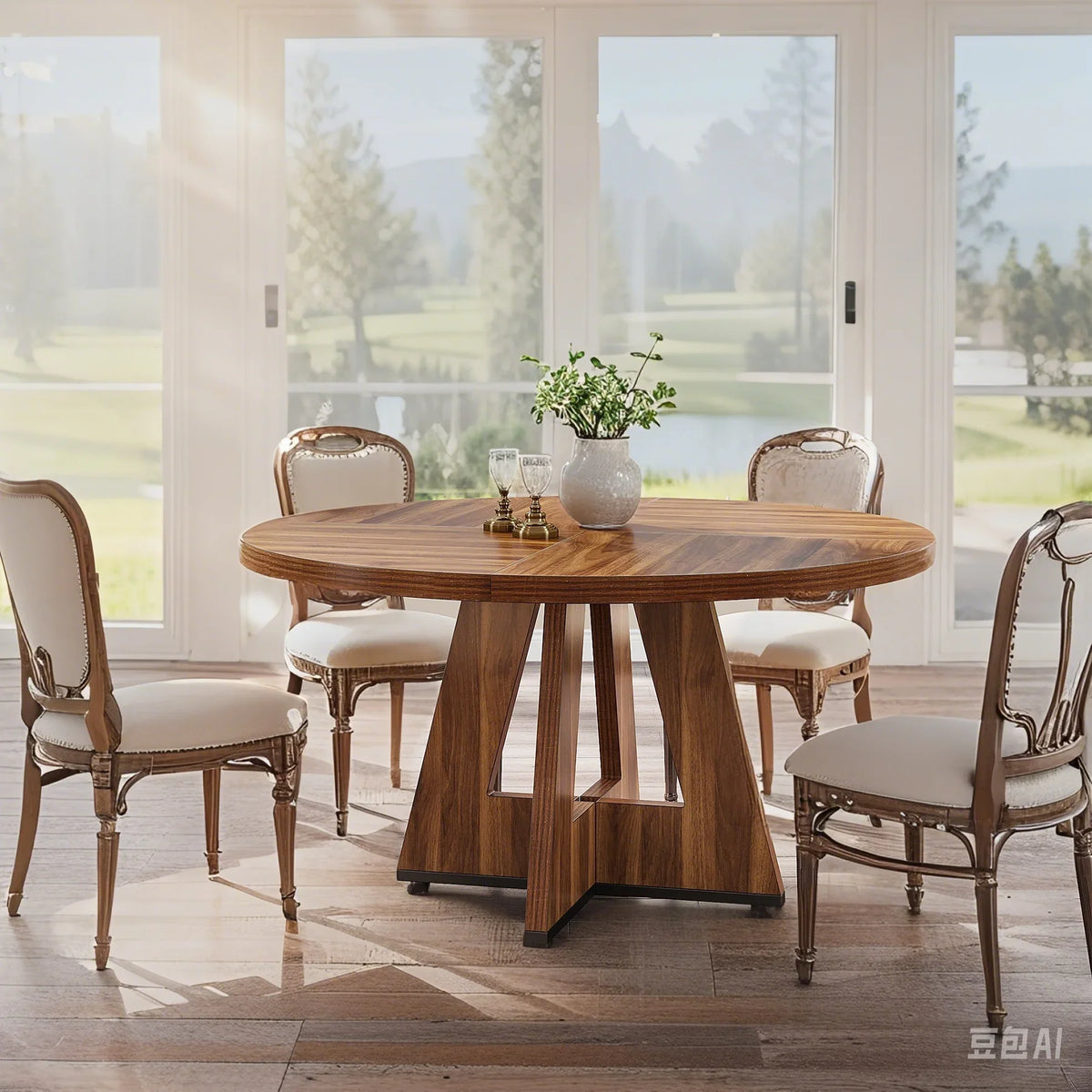 MAYEERTY Round Dining Table for 4, 47" Wood Kitchen Table Farmhouse Dinner Table