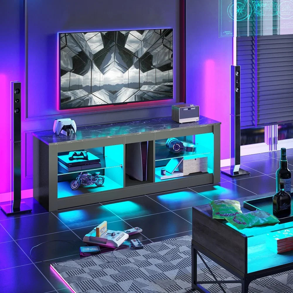 Bestier Entertainment Center with LED Lights TV Stand Media Console Table for TVs up to 60" in Light Grey