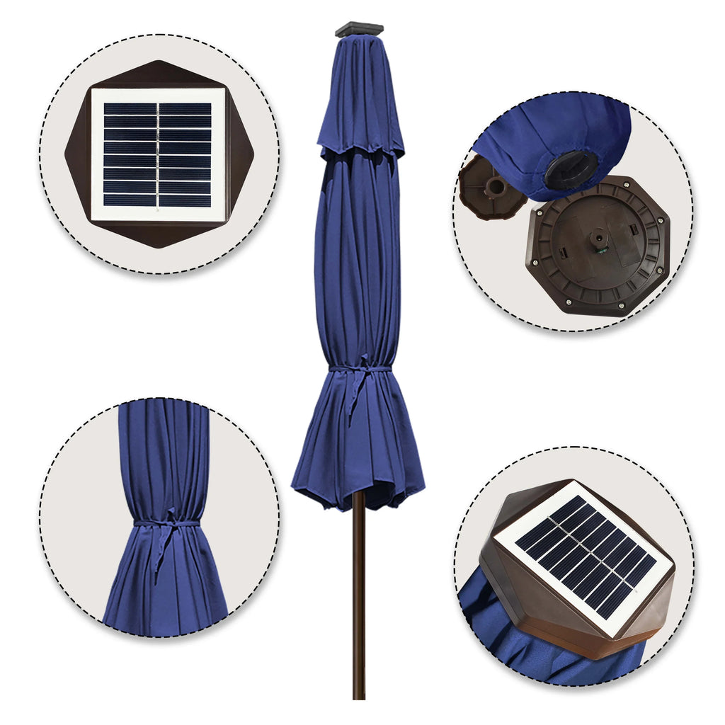 EliteShade Sunbrella Solar Umbrellas 9ft Market Umbrella with 80 LED Lights Patio Umbrellas Outdoor Table Umbrella with Ventilation and 5 Years Non-Fading Top,Ruby