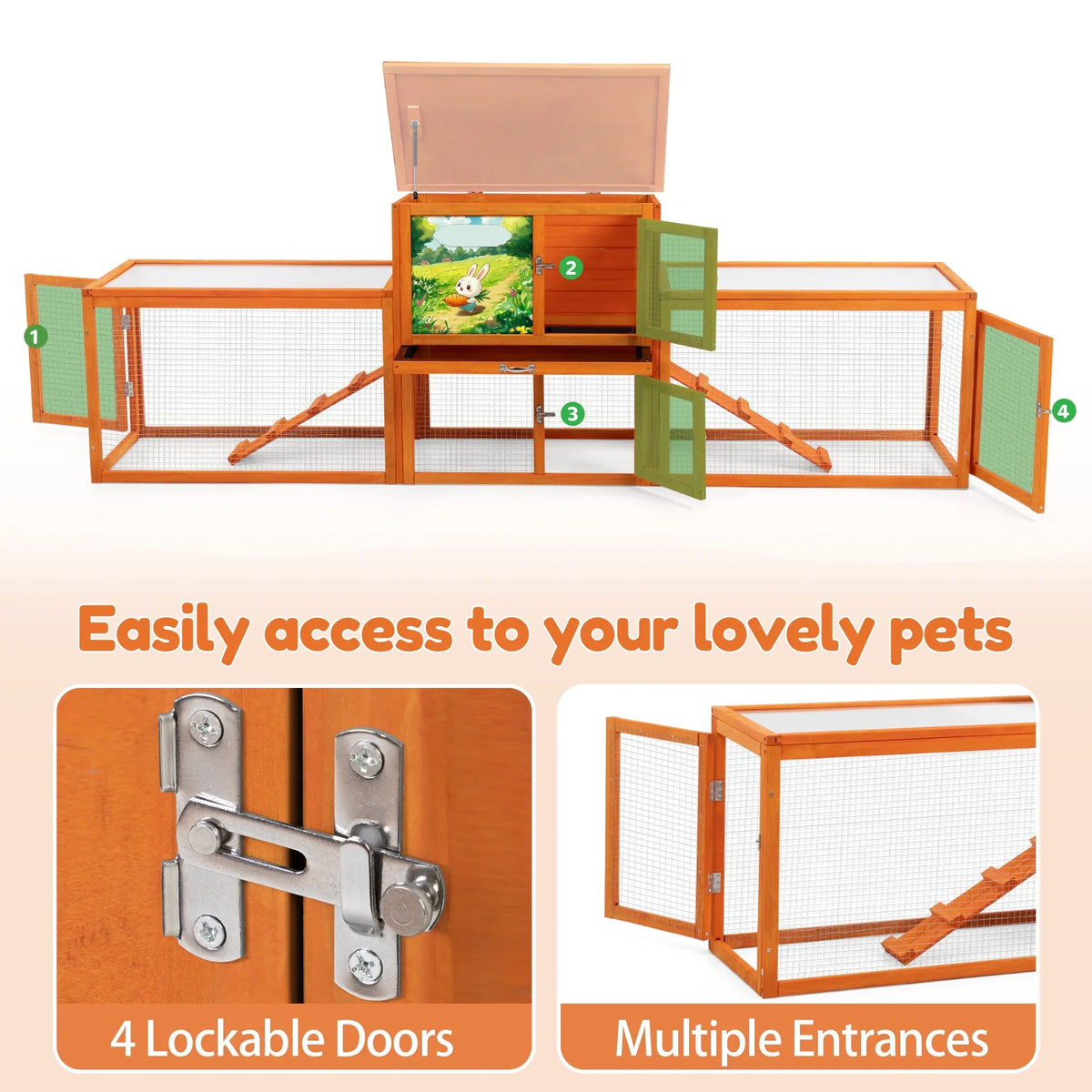 COZIWOW 94'' Wooden Large Rabbit Hutch with Pull Guinea Pig House Chincken Coop Gray