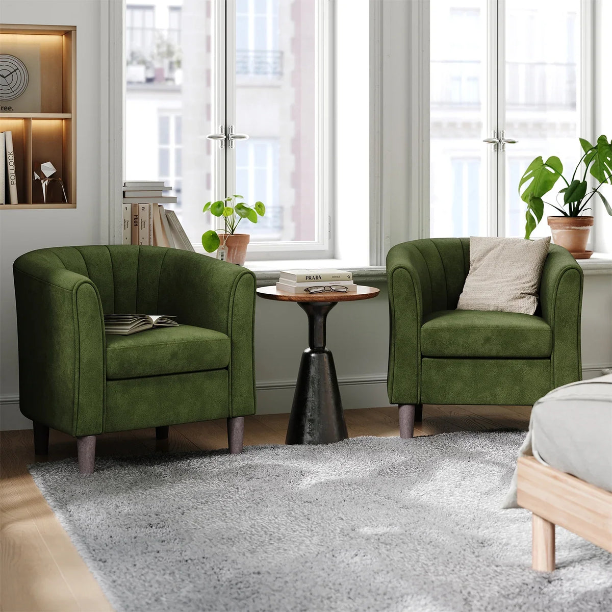 LINSY HOME Chenille Accent Chair with Ottoman for Living Room, Dark Gray