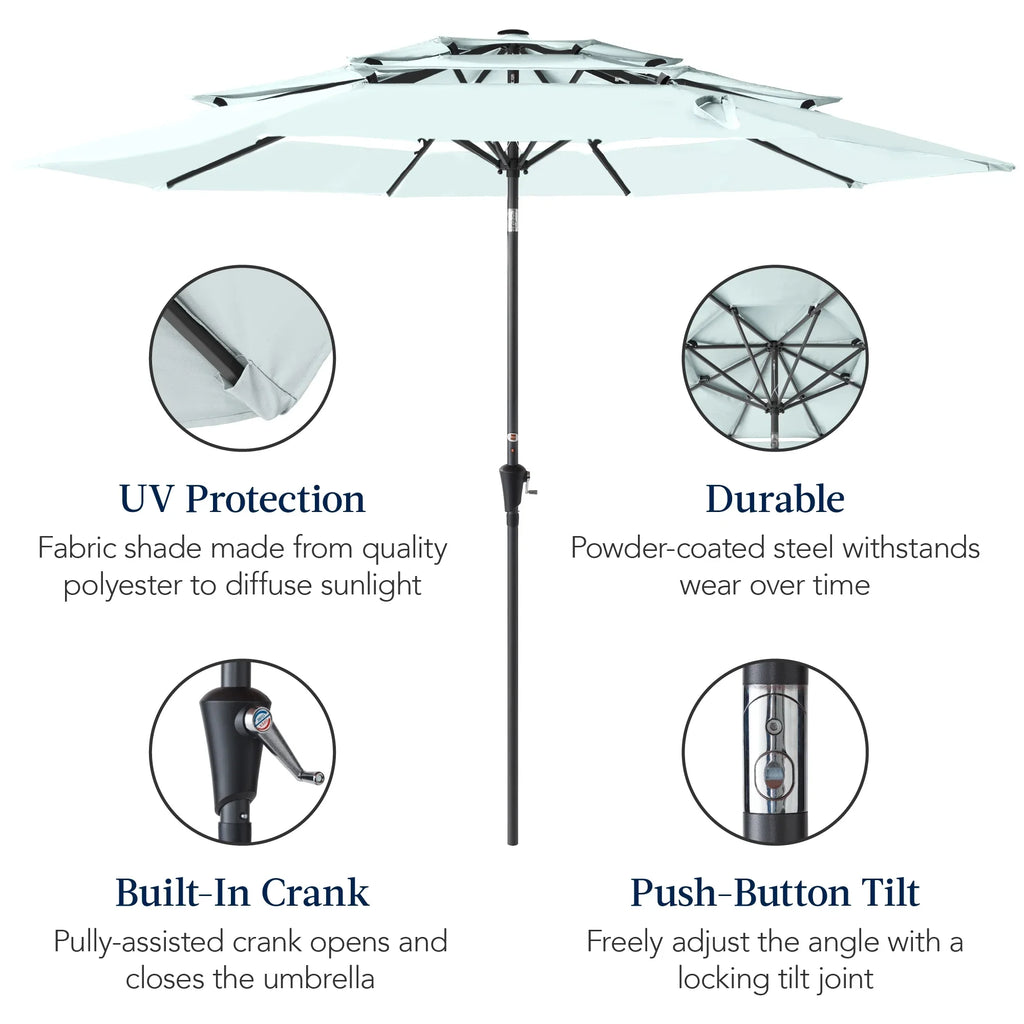 Best Choice Products 10ft 3-Tier Patio Umbrella, Market Sun Shade w/ Tilt Adjustment, Easy Crank - Red