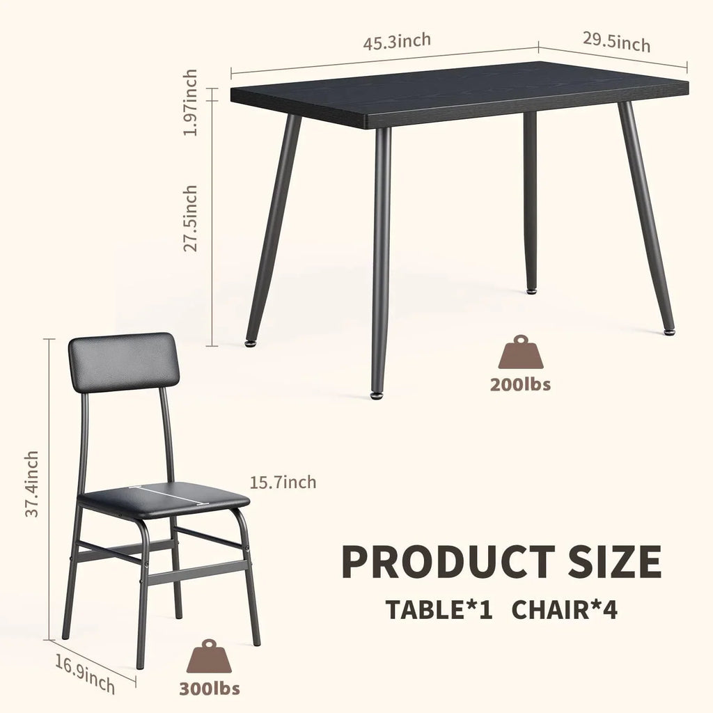 Dining Table Set for 4, Lofka 5 Piecs Kitchen Table and Chairs Set for Dining Room & Kitchen, Black