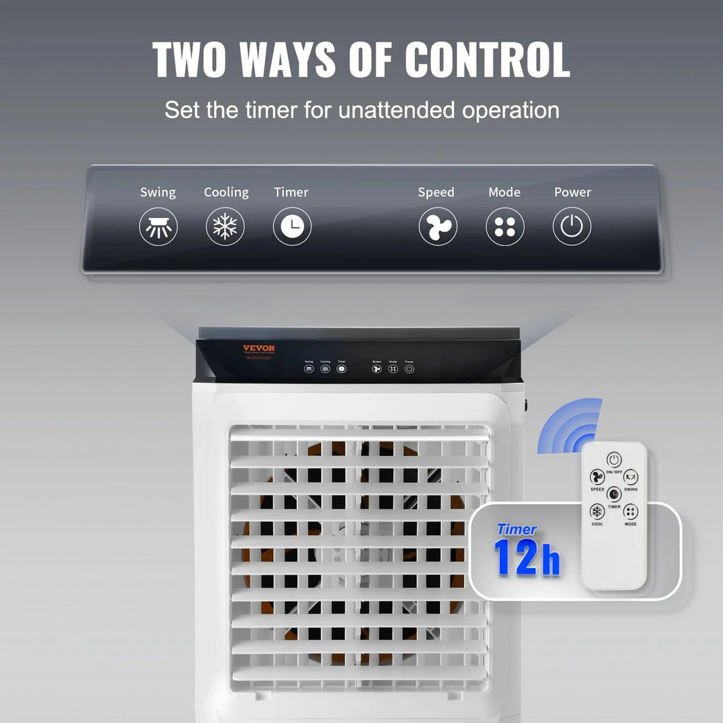 VEVOR Evaporative Air Cooler, 2100 CFM, 135" Oscillating Swamp Cooler with Adjustable 3 Speeds and 12 H Timer, 7 Gal Portable Air Cooler for 750 Sq.ft, Indoor/Outdoor Use