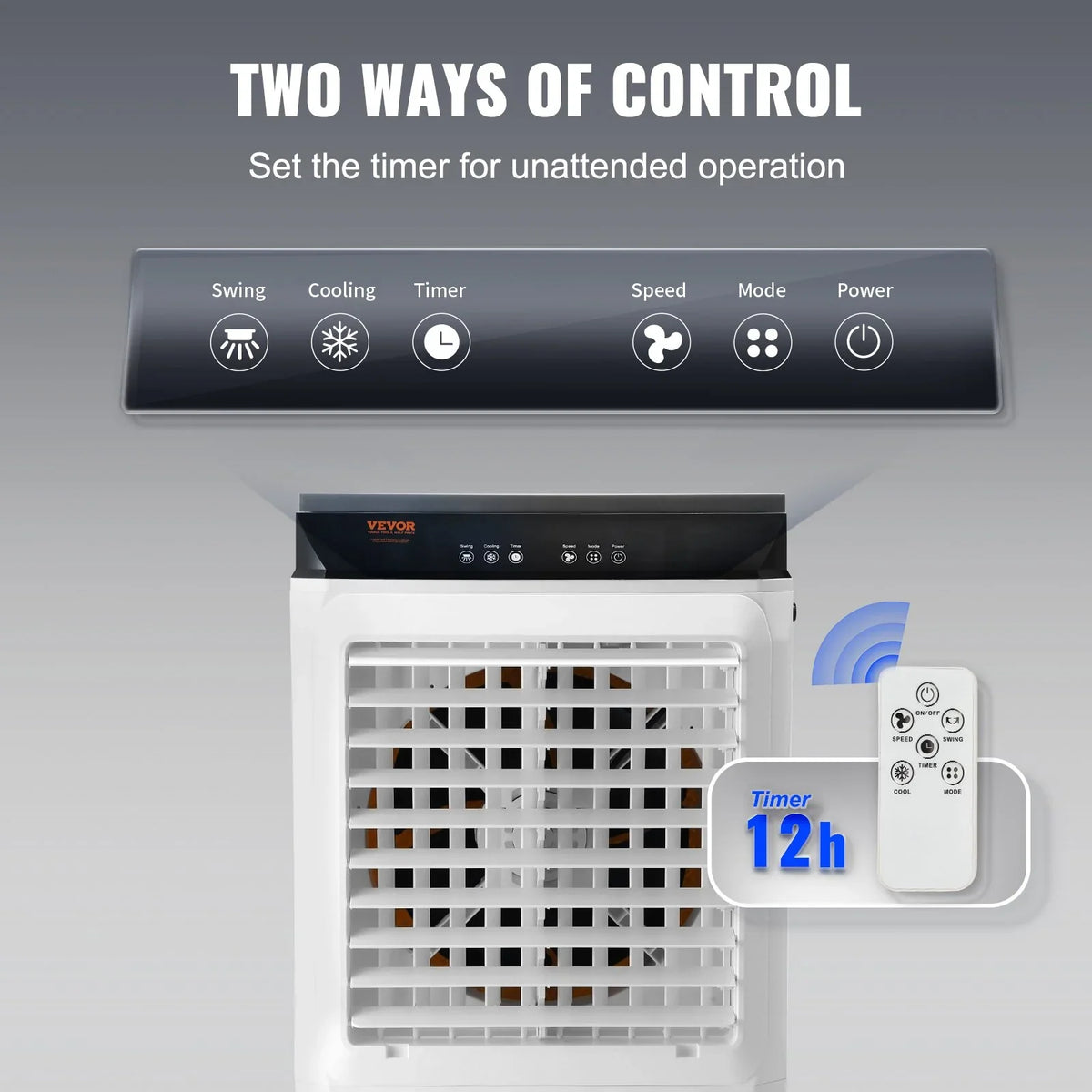 VEVOR Evaporative Air Cooler, 2100 CFM, 135" Oscillating Swamp Cooler with Adjustable 3 Speeds and 12 H Timer, 7 Gal Portable Air Cooler for 750 Sq.ft, Indoor/Outdoor Use