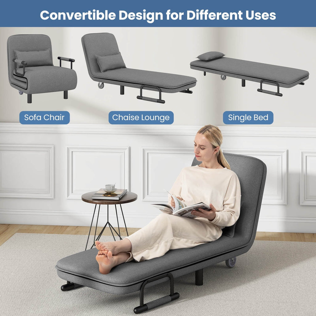 Costway 3-in-1 Convertible Sofa Bed with 5-Position Adjustable Backrest & Lumbar Pillow Brown
