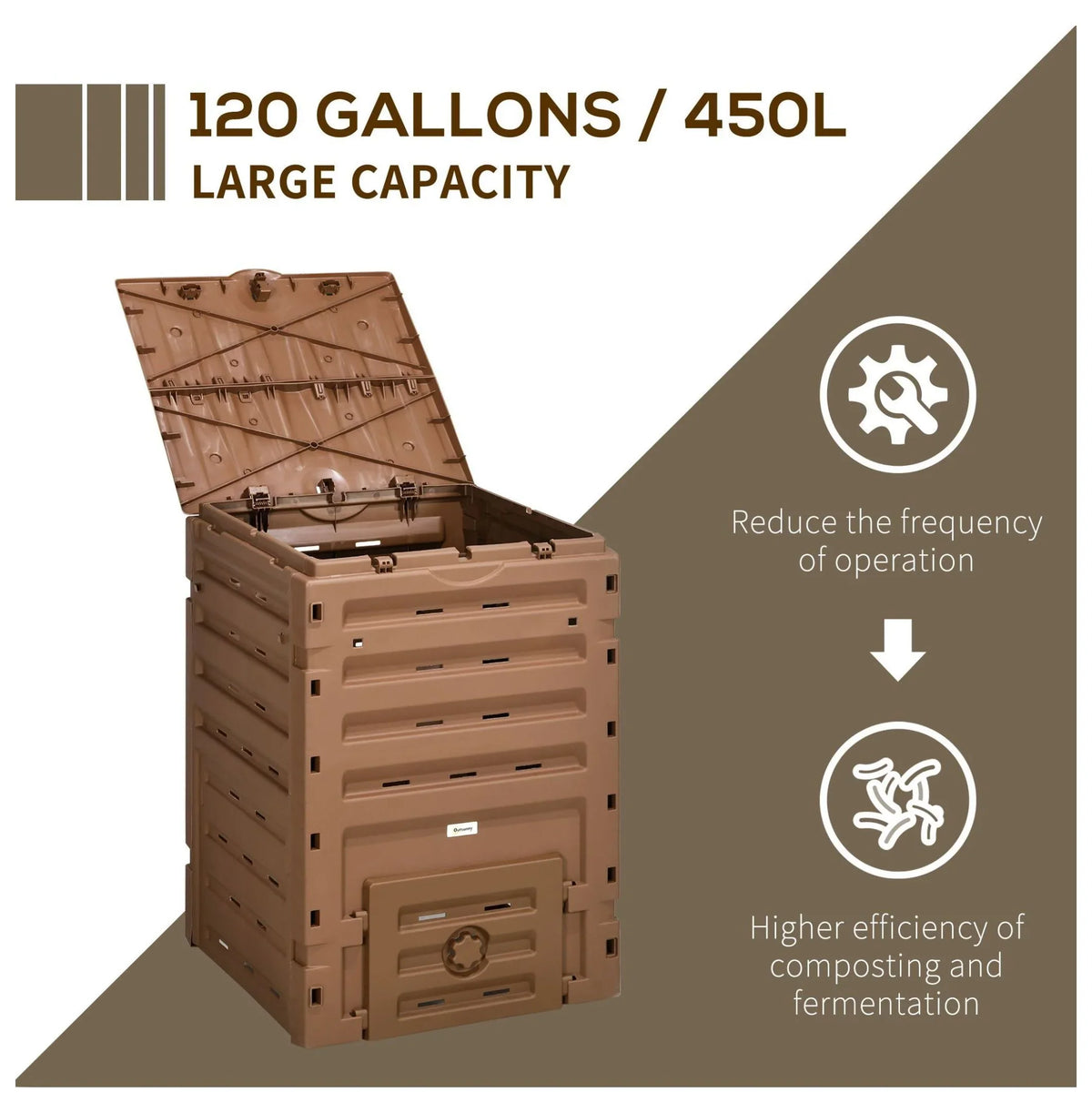 120 Gallon Compost Bin - Outdoor Tumbler with Vents & Sliding Doors