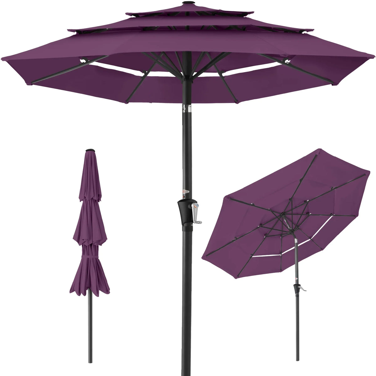 Best Choice Products 10ft 3-Tier Patio Umbrella, Market Sun Shade w/ Tilt Adjustment, Easy Crank - Red