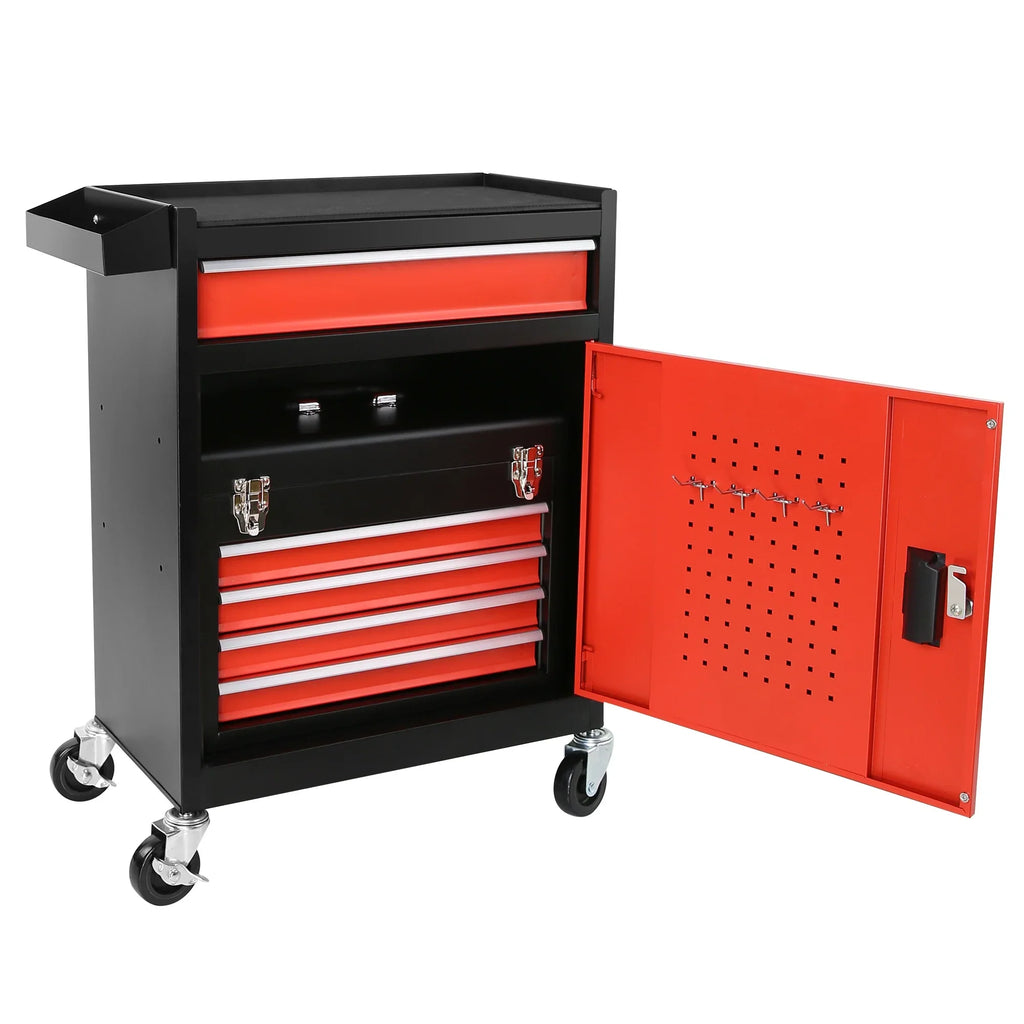 5-Drawer Rolling Tool Box, 2-IN-1 Hidden Multifunctional Tool Chest, Blue Tool Box on Wheels Storage Tool Organizer Cart, Hooks, Classification Box, Liner