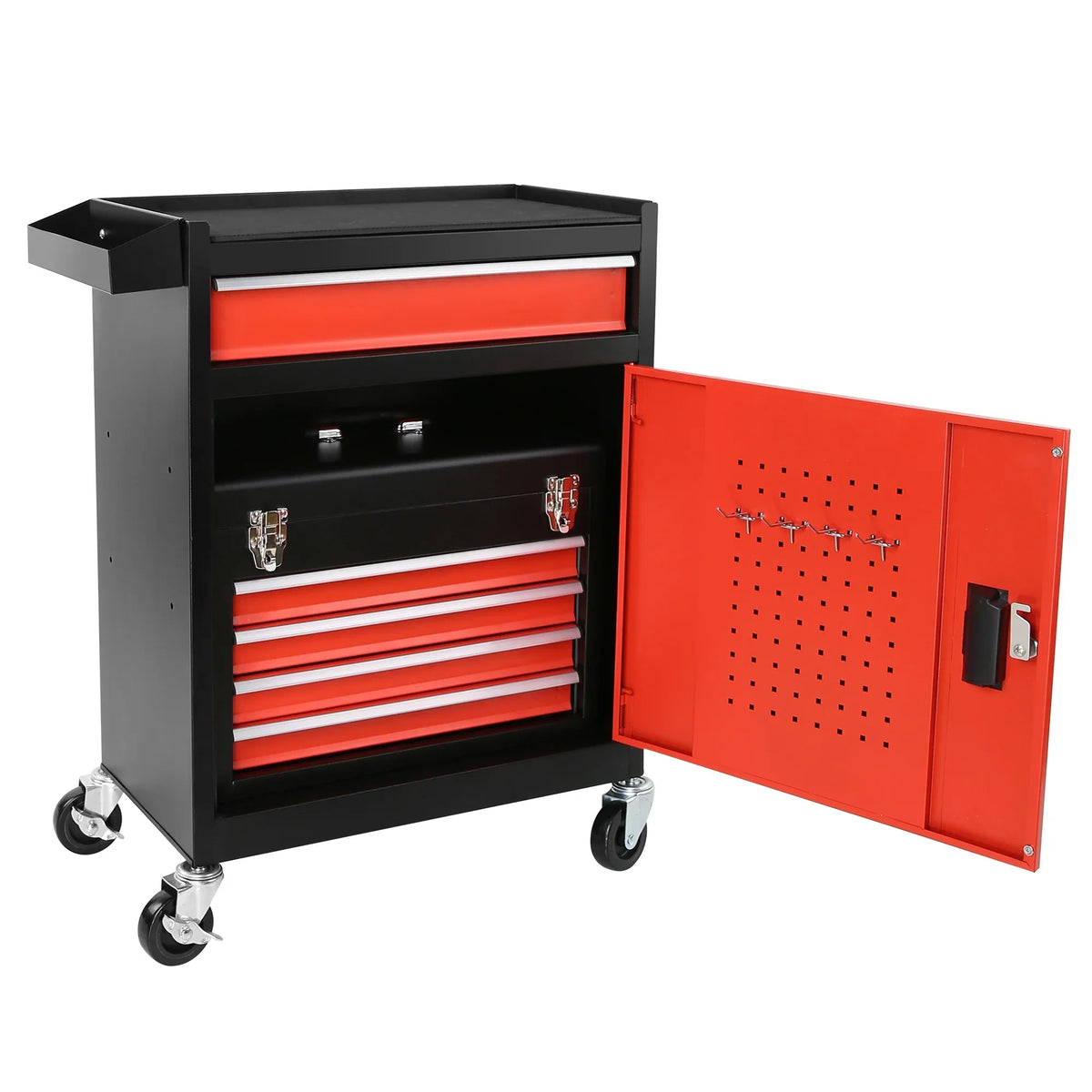5-Drawer Rolling Tool Box, 2-IN-1 Hidden Multifunctional Tool Chest, Blue Tool Box on Wheels Storage Tool Organizer Cart, Hooks, Classification Box, Liner