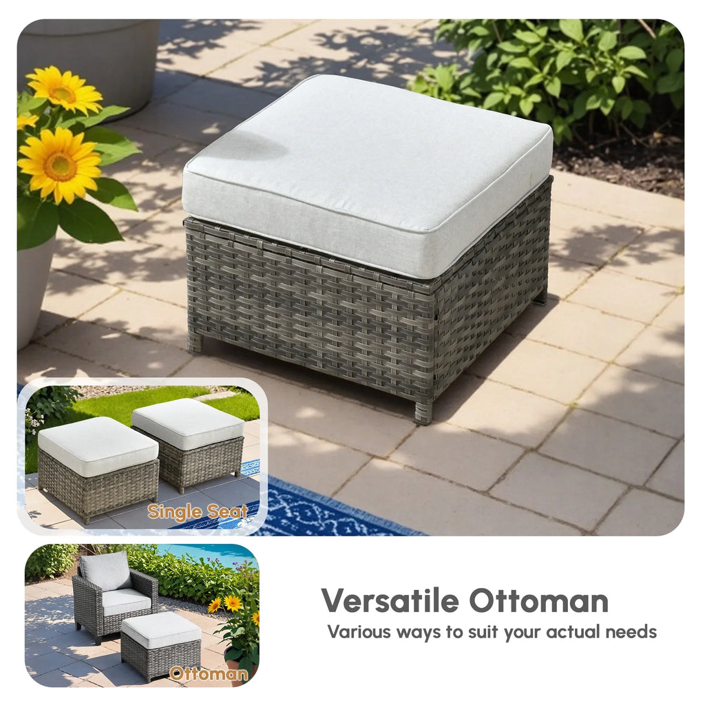 Ovios 5 Pieces Outdoor Patio Furniture Set Wicker Rattan Outdoor Conversation Comfortable Sectional Sofa with Steel Frame, Grey