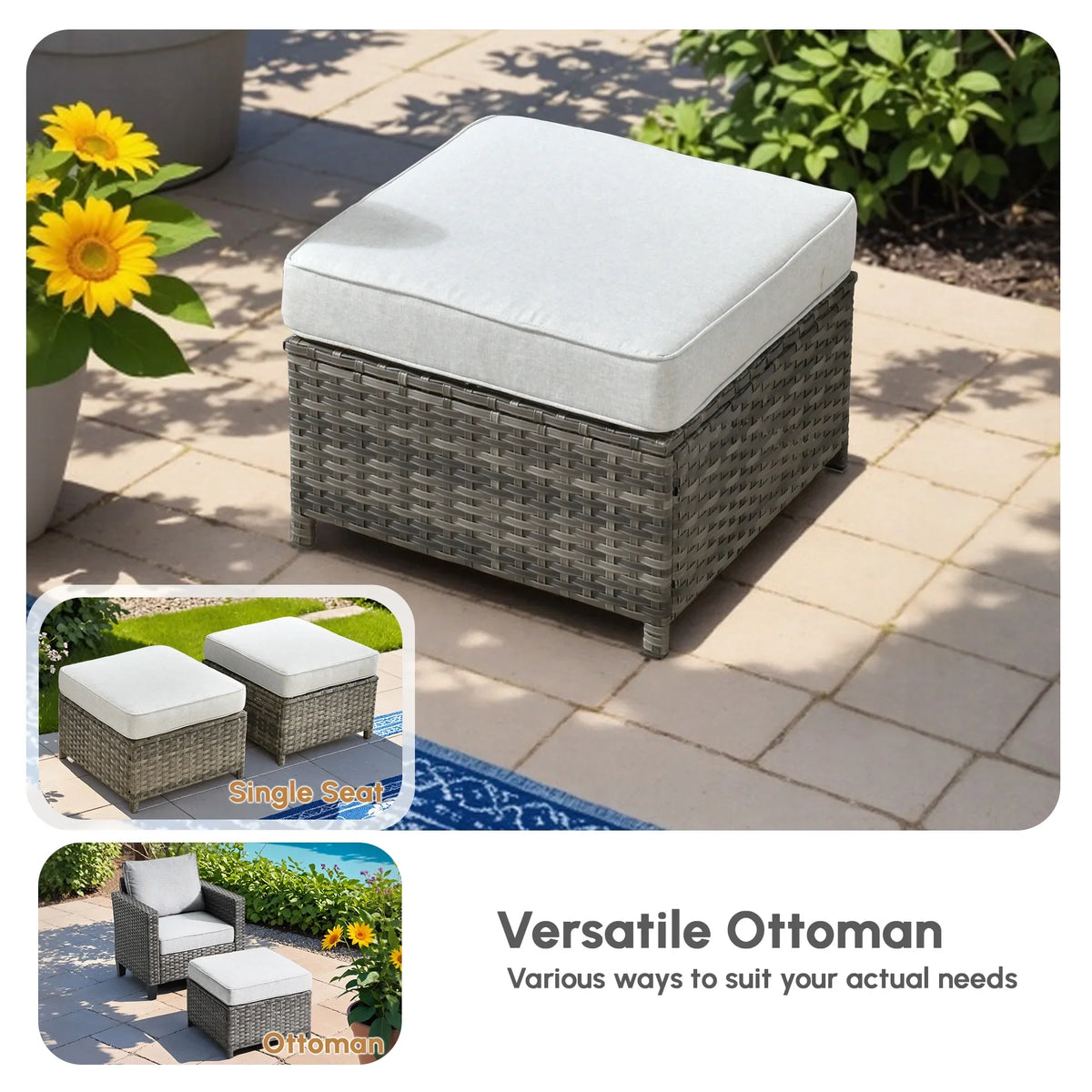 Ovios 5 Pieces Outdoor Patio Furniture Set Wicker Rattan Outdoor Conversation Comfortable Sectional Sofa with Steel Frame, Grey