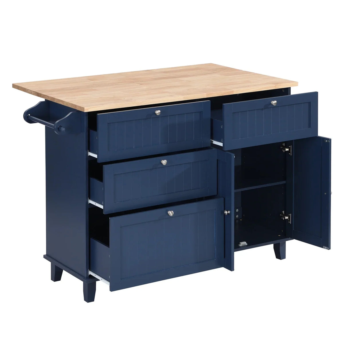 Kitchen Island with Storage, Portable Kitchen Island on Wheels with Drop-Leaf and 2 Stools, Built-in 4 Drawers and Towel Rack, Rolling Kitchen Island Cart for Home, Kitchen and Dining Room, White