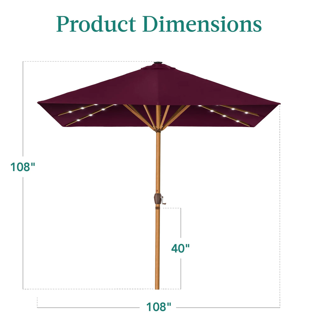 Best Choice Products 9ft Deep Square Solar LED Lighted Patio Umbrella w/ Woodgrain Pattern, UV-Resistant - Black