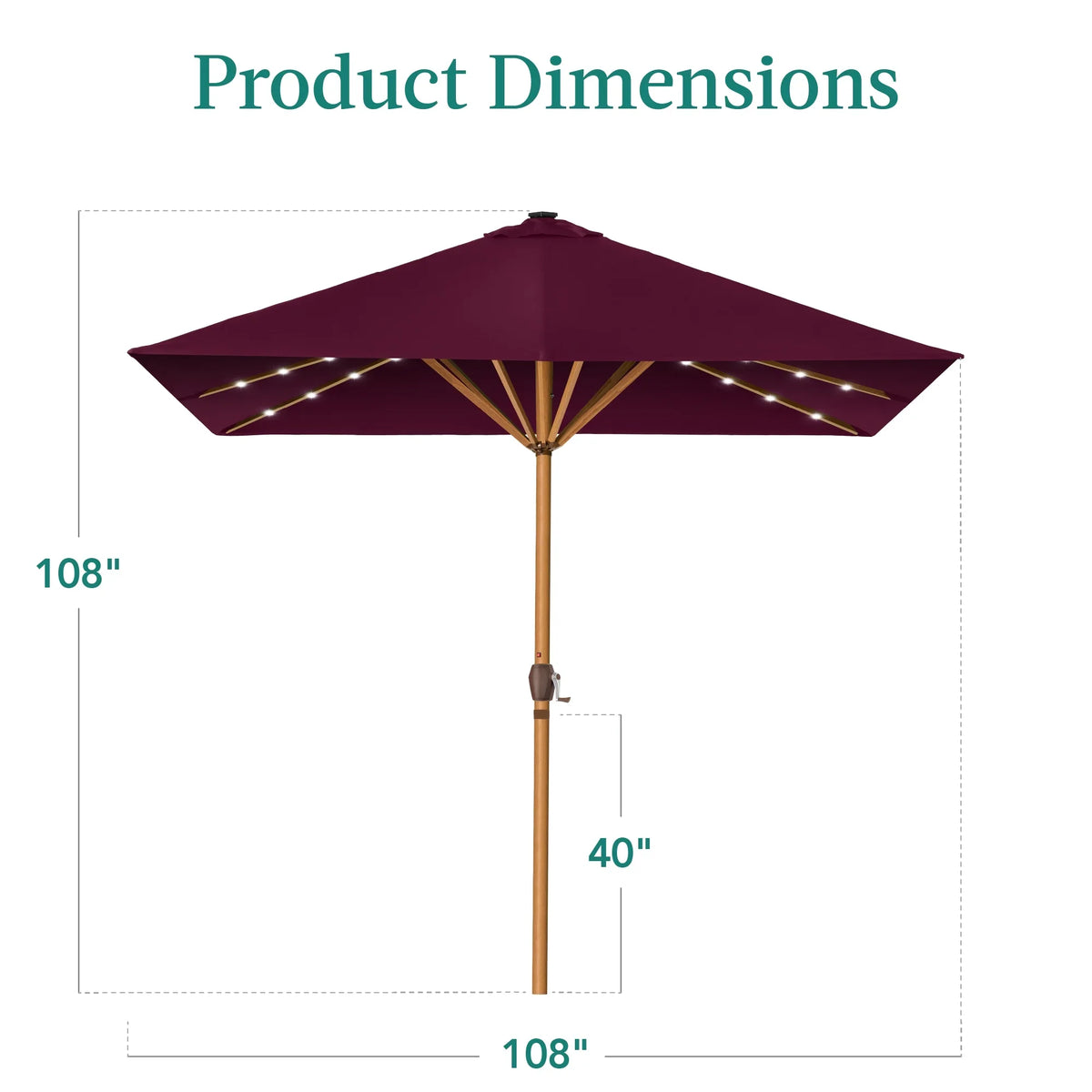 Best Choice Products 9ft Deep Square Solar LED Lighted Patio Umbrella w/ Woodgrain Pattern, UV-Resistant - Black