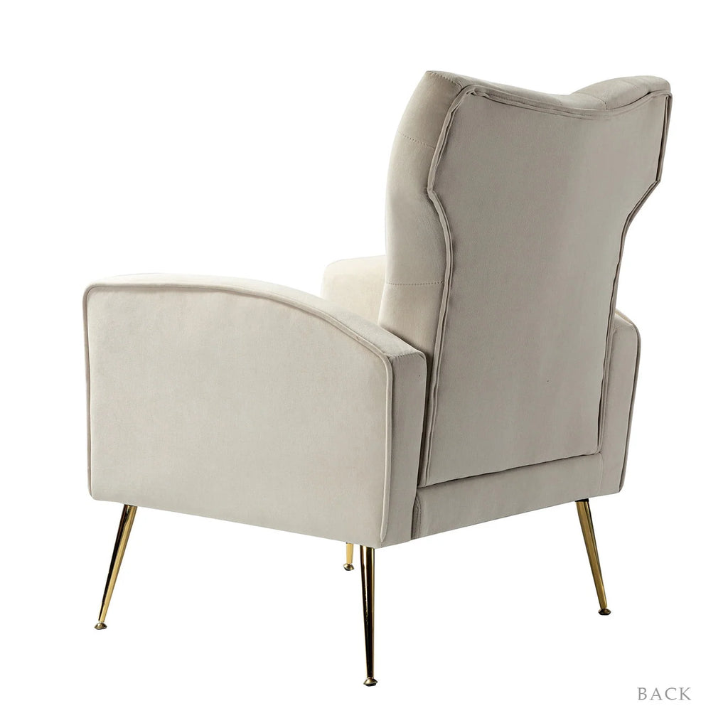 Modern Velvet Accent Chair Upholstered Sofa Armchair Button Tufted Metal Legs Adult Bedroom Home Living Room Grey