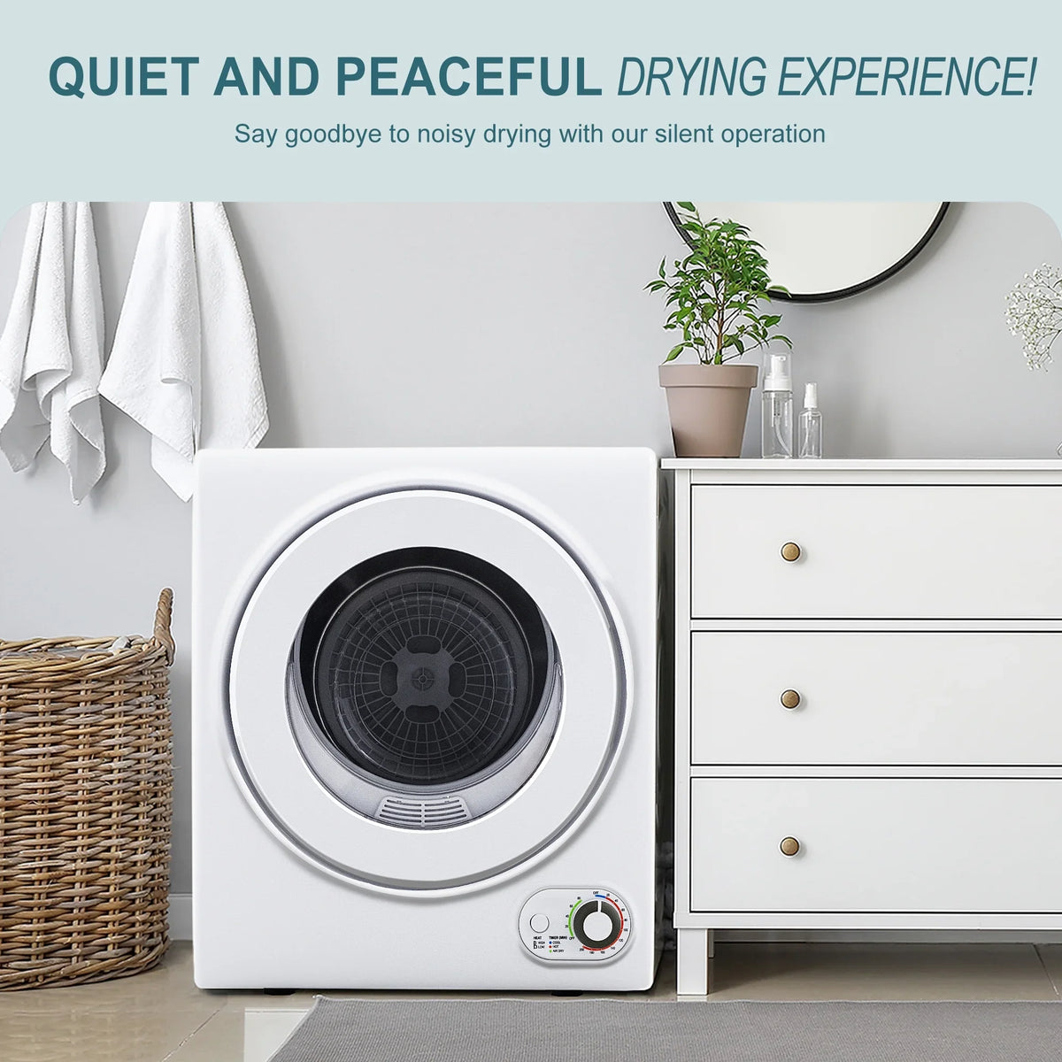 Simzlife 1.6 Cu. ft. Portable Clothes Dryer, Electric Compact Dryer Machine, 19.5 in W, 23.6 in H