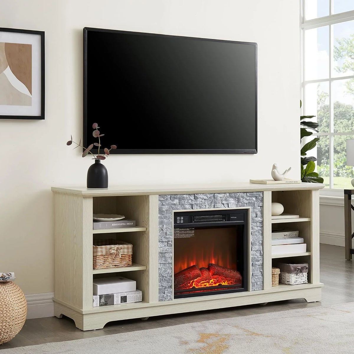 70 Inch TV Stand for TVs up to 80 Inch, Entertainment Center with Storage for Living Room, TV Console for Bedroom, Media Console for 40/50/55/60/65/70/75/80 Inch TV, White