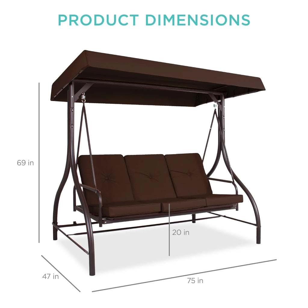 Best Choice Products 3-Seat Outdoor Converting Canopy Swing Glider Patio Hammock w/ Removable Cushions - Burgundy