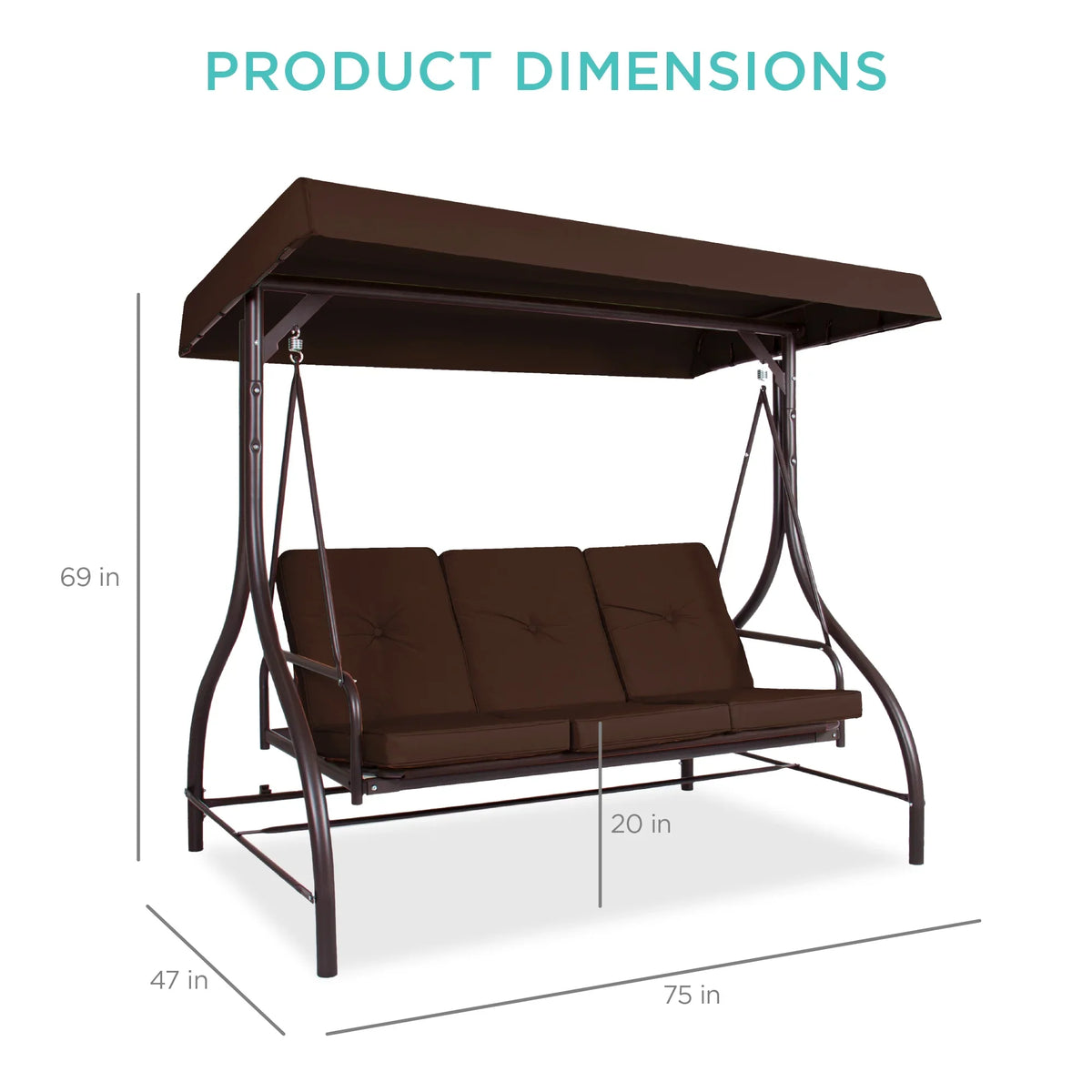 Best Choice Products 3-Seat Outdoor Converting Canopy Swing Glider Patio Hammock w/ Removable Cushions - Burgundy