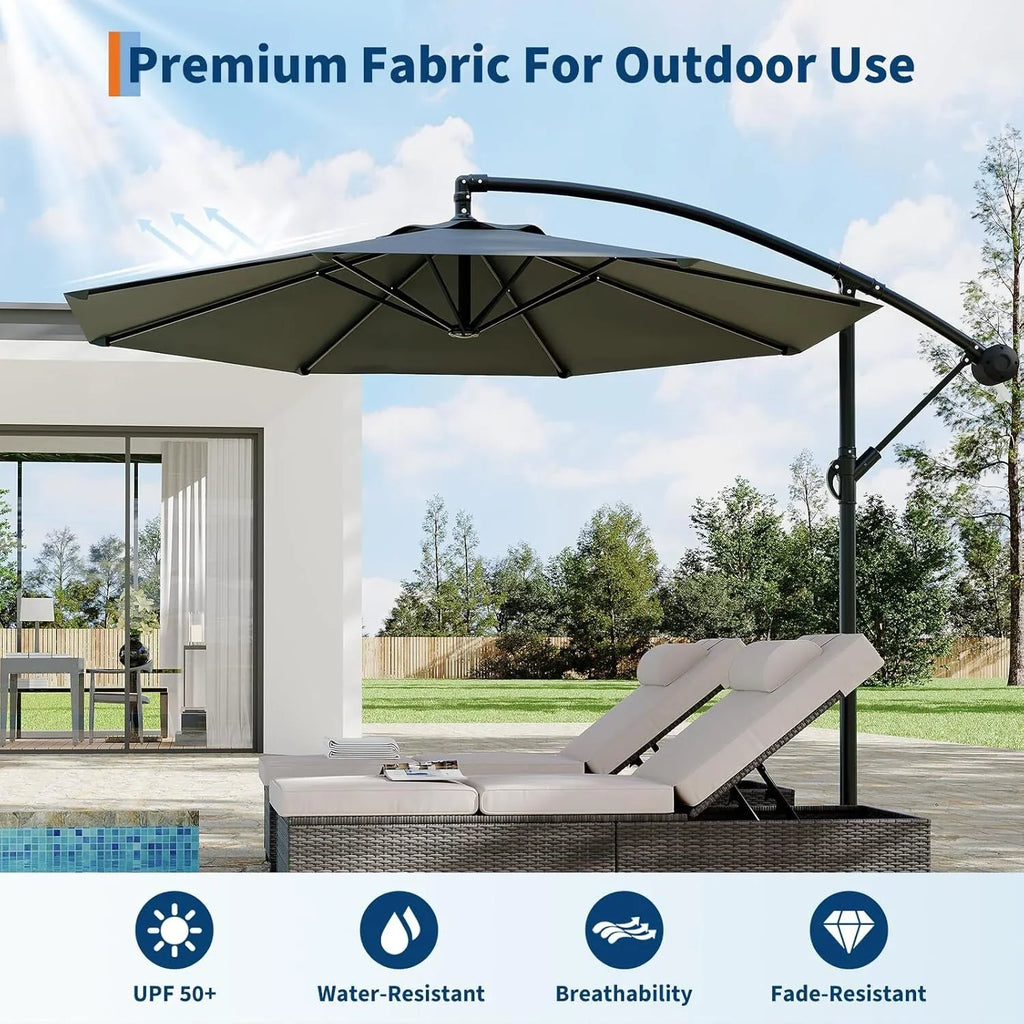 Emorefun Cantilever Umbrella, 10ft Heavy Duty Patio Umbrella with Easy Lift & Tilt Adjustment, Large Outdoor Umbrella for Deck Pool Garden Backyard, Navy Blue