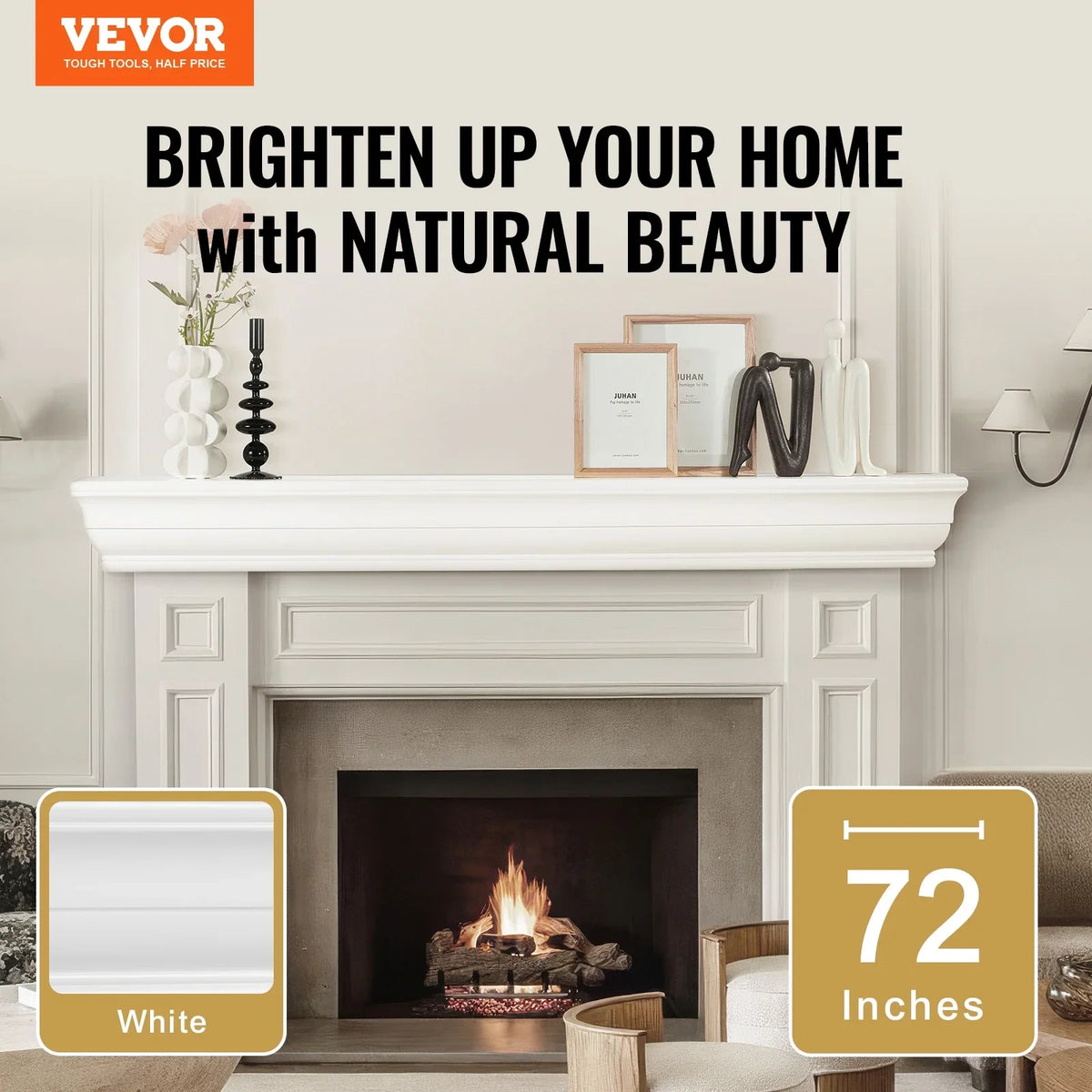 VEVOR Fireplace Mantel, 72" x 8" x 5", 50 lbs Weight Capacity, Natural Wood Mantel for Over Fireplace, Wall Mounted Floating Farmhouse Shelf, Handcrafted Wood Fireplace Mantel for Wall Decor