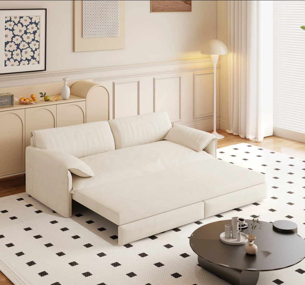 66" Queen Pull Out Sofa Bed, 3-in-1 Convertible Sleeper Sofa with Side Storage,Multi-Functional Velvet Loveseat Bed for Living Room,Bedroom