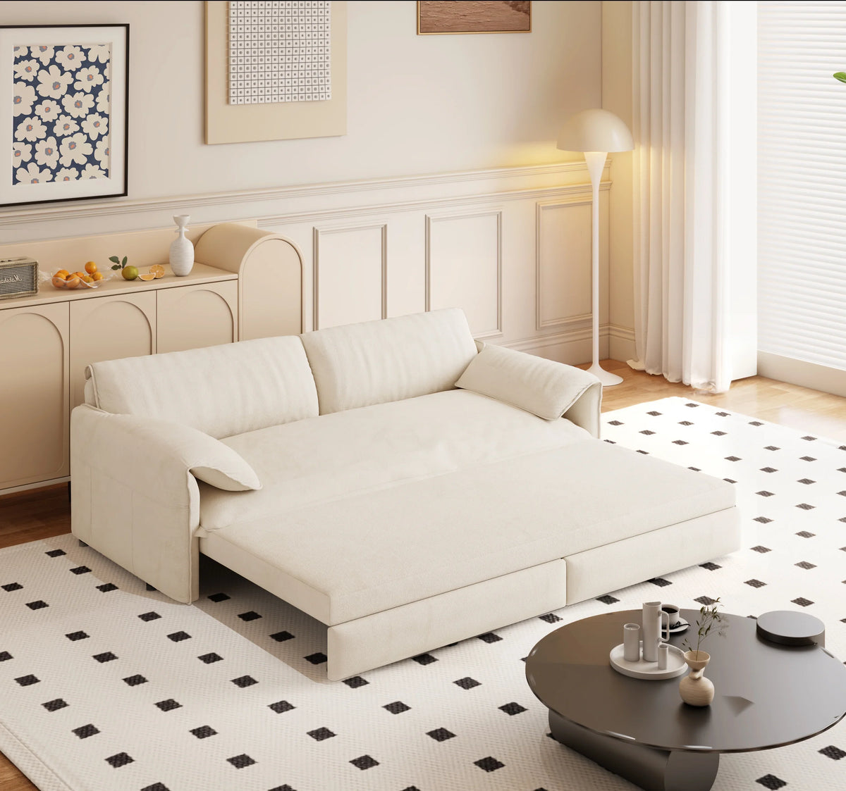 66" Queen Pull Out Sofa Bed, 3-in-1 Convertible Sleeper Sofa with Side Storage,Multi-Functional Velvet Loveseat Bed for Living Room,Bedroom